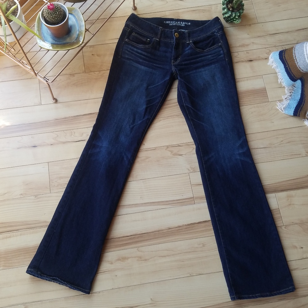 AEO extra long kick boot stretch dark wash jeans